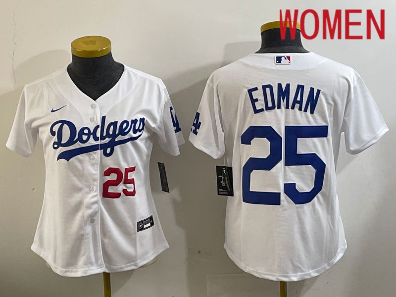 Women Los Angeles Dodgers #25 Edman White Game 2024 Nike MLB Jersey style 11202->women mlb jersey->Women Jersey